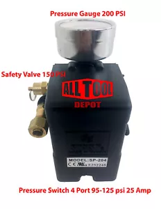 Juego de interruptores de presión de 25 amperios 4 puertos 95-125 PSI con calibre con válvula de seguridad - Imagen 1 de 3
