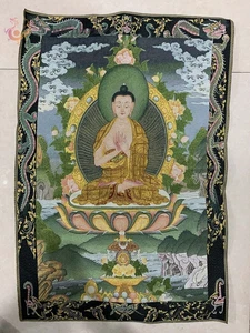 36" Tibetisches Tibetisches Stoff Seide Drache Sakyamuni Buddha Tangka Thangka Wandbild - Bild 1 von 6