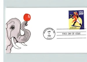 American CIRCUS, Hand Painted ELEPHANT with Red Ball, 1993 First Day of Issue, R - Picture 1 of 1