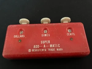 Super Add-A-Matic Vintage Taschenrechner Japan Geld Dollar Dimes Cent rot & weiß - Bild 1 von 3
