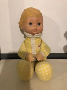 Vintage Fisher Price 1975 Honey Lap Sitter 12" Yellow Floral Baby Doll 208 Used - Picture 1 of 8
