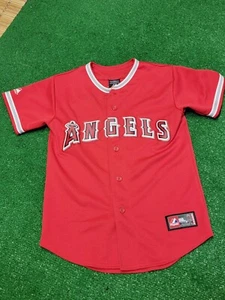 Vtg 90s Majestic Anaheim Angels Baseball Jersey MLB Sports Red Youth Kids Sz M - Picture 1 of 3