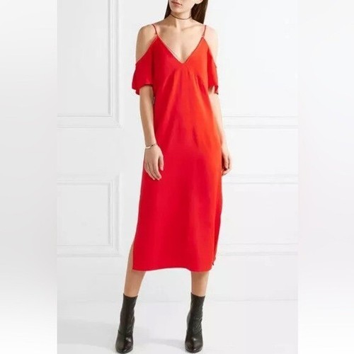 Abito rosso Alexander Wang spalla fredda collo a V crepe midi taglia 6