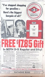 Grande annuncio giornale 1956 per benzina D-X - Ha smesso di fare la spesa per uso benzina D-X - Foto 1 di 1
