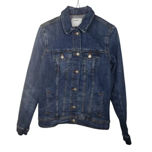 Old Navy Truckers Jacket Denim Blue Womens Pockets Buttons Collar Size M Tall - Picture 1 of 8