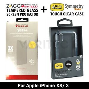 Otterbox Tough Clear Case Cover for iPhone X XS + Zagg Glass Screen Protector
