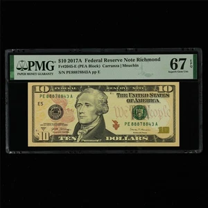 2017A Federal Reserve Note Richmond 10 Dollars Fr#2045-E PMG 67 EPQ UNC - Picture 1 of 4