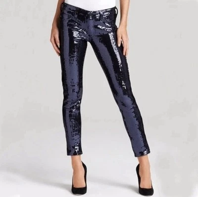 AG Adriano Goldschmied Azul Marino Lentejuelas Tobillo Leggings Pantalones Jeans Talla 25 Foto 1 de 4