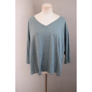 EILEEN FISHER Shirt Large blau V-Ausschnitt Bio-Baumwolle kastig 3/4 Arm Oberteil Damen - Bild 1 von 6