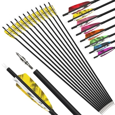 28" 30'' 31" Archery Carbon Arrows SP500 4" Turkey Feathers Bow Hunting Target - Image 1 of 4