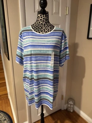 CROFT & BARROW Camiseta Clásica a Rayas Azul Cuello Redondo MUJER NUEVA TALLA 3X Algodón Foto 1 de 4