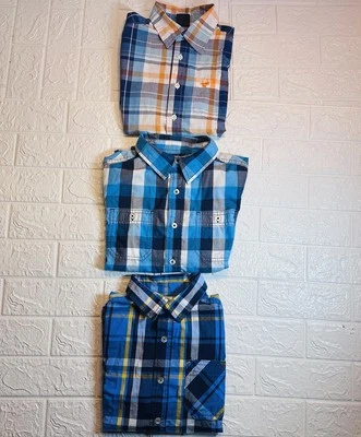 Boys Medium Lot of 3 Shirts Wrangler & Faded Glry Blue Short Sleeve Plaid - Image 1 of 4