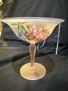tiffin franciscan Pink Satin Glass Hand Painted Wisteria Footed Compote 7 1/4 In - Picture 1 of 8