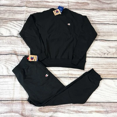 Sudadera y jogger Champion tejido inverso 2 piezas negro logotipo básico hombre grande (F4) Foto 1 de 4