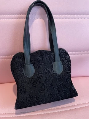 Bolso bandolera de mano floral de terciopelo negro vintage correa opcional bolso de noche Foto 1 de 4