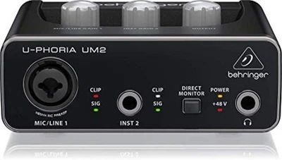 Behringer U-PHORIA UM2 USB 2x2 Audio Interface Gitarre/Bass Kostenloser Versand # NEU - Bild 1 von 4