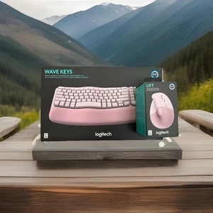 Clavier ergonomique sans fil Logitech Wave Keys Rose comprend souris assortie NEUVE - Photo 1/9