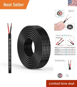 26 AWG 2 Conductor Copper Electrical Wire - 32.8FT Flexible Low Voltage Cable - Picture 1 of 9