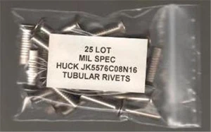 25 LOT NEW SURPLUS HUCK JK5576C08N16 TUBULAR RIVETS BAGGED NSN:5320-01-230-6547 - Picture 1 of 1