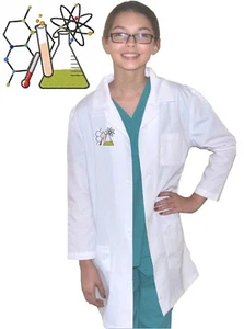 Kids Chemistry Lab Coat with Flask Test Tube Embroidery Design - Picture 1 of 5