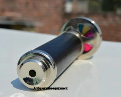 Ancien kaléidoscope maritime vintage double roue laiton cuir noir enveloppé - Photo 1/4