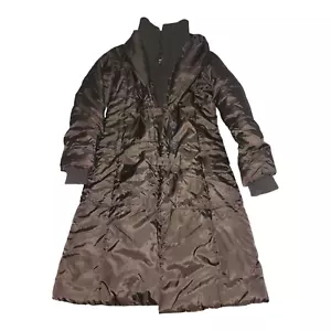 Zara Basic Brown Puff Long Coat Jacket Pockets Medium Turtleneck Polyester Zip** - Picture 1 of 5