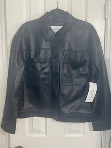 calvin klein womens jacket. NWT. Black. Size Large. “Faux Leather” - Picture 1 of 9