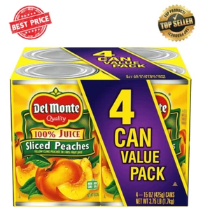 (Pack of 4) Del Monte Yellow Cling Sliced Canned Peaches in 100% Juice,15 oz Ca - Picture 1 of 24