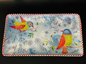 Pier 1 Imports Ironstone Rectangle Platter Tray Colorful Birds 8" x 14" - Picture 1 of 4