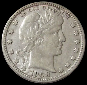 1908 D DENVER SILVER BARBER QUARTER DOLLAR COIN EXTRA FINE CONDITION - Picture 1 of 2