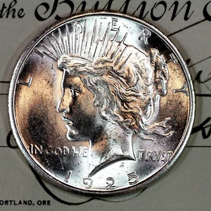 * 1925-S * CHOICE to GEM BU MS PEACE SILVER DOLLAR * FROM ORIGINAL BANK BAG * - Picture 1 of 5
