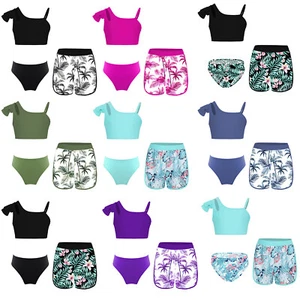 3 Piece Girls Bikini Sets Sleeveless Swimsuit Hawaii Beach Sports Bathing Suit - Picture 1 of 41