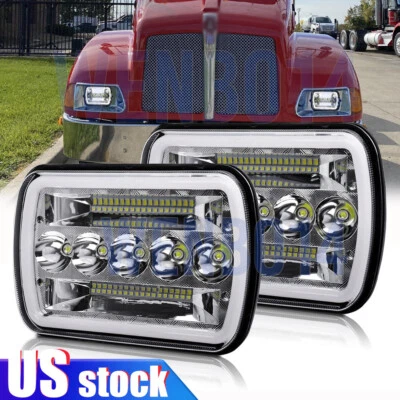 Pair 7X6" 5X7 LED Headlights For Freightliner FL50 FL60 FL70 FL80 MT35 MT45 MT55 - Image 1 of 4