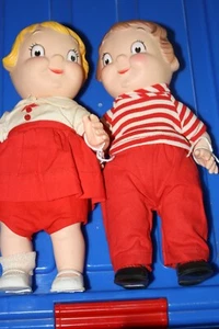 Pair Campbell kids dolls red & white outfits 1972 vinyl boy & girl - Picture 1 of 12