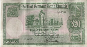 BILLETE DE 20 LIBRAS ESTERLINAS del Banco del Norte de Escocia S646 1 de julio de 1949 muy buen estado - Imagen 1 de 2