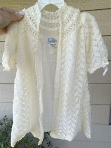 Creme Vintage Baby girl layette - Baptism Sweater 100% Pure Wool