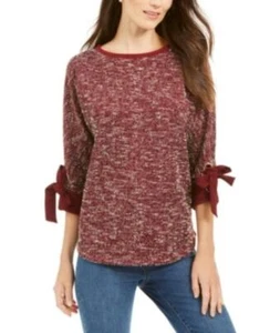 MSRP $70 Charter Club 3/4-Sleeve Bow-Trim Top Wine Size Medium - Picture 1 of 1