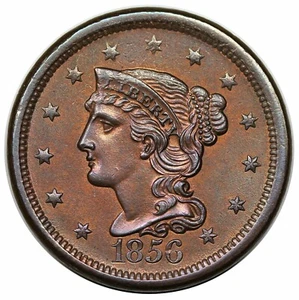 1856 Braided Hair Large Cent, Slanted 5, N-14 - Picture 1 of 2