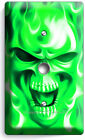 GREEN FLAMES BURNING SKULL LIGHT DIMMER CABLE WALL PLATE BIKER MAN CAVE HD DECOR
