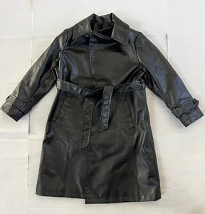UNBRANDED Girls Black Faux Leather Trench Coat Sz 7Y - Picture 1 of 2