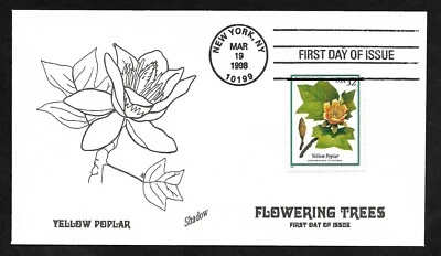#3195 32c Flowering Trees -Yellow Poplar- Shadow FDC  - Image 1 of 2