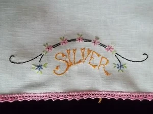 Vintage Silber Stickerei Geschirrtuch Emb Blumen Handtuch TW162 - Bild 1 von 12
