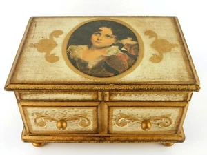 Vintage Toyo Japan Florentine Gold Guild Wood Jewelry Music Box Italian Style - Picture 1 of 6