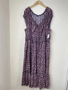 Old Navy 4x Midi Dress Peasant Purple Cottagecore Boho Puff Sleeve Pockets NWT - Picture 1 of 7