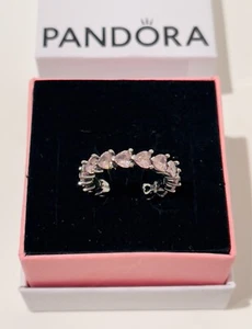 PANDORA 925 ALE Band of Pink Enamel Hearts Ring Size 7 / 54 w/ Box - Picture 1 of 5