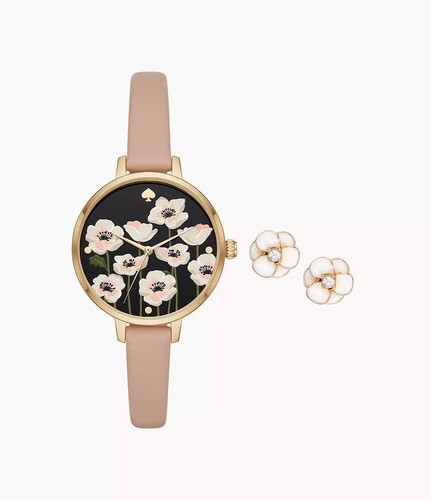 Kate Spade New York Metro set orologio a tre lancette con fiori e orecchini