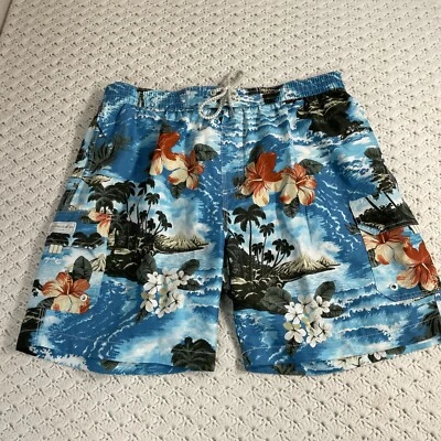 Caribbean Swim Trunks Mens L Mesh Lined Bathing Board Shorts Tropical Palm Trees - Image 1 of 4