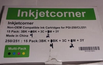 Compatible Canon 250XL Black 251XL Black Cyan Magenta Yellow Ink Cartridge 15 Pk - Image 1 of 4