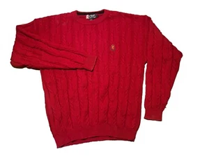 Vintage Chaps Ralph Lauren Sweater Mens L Red Cable Knit Crochet Crew Neck Y2K - Picture 1 of 6