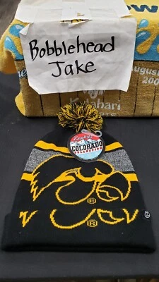 NWT IOWA HAWKEYES ZEPHYR CAP HAT KNIT CUFFED POM BEANIE LONG OVERSIZED UNISEX - Image 1 of 4